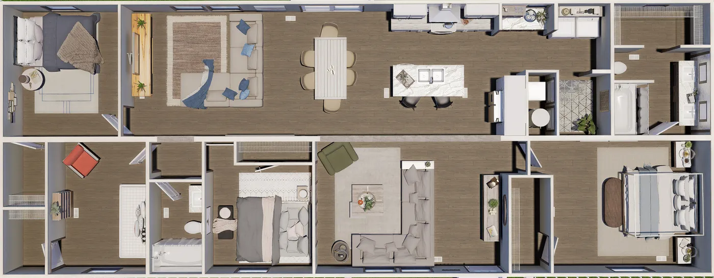 The MOROCCO Floor Plan. This Manufactured Mobile Home features 4 bedrooms and 2 baths.