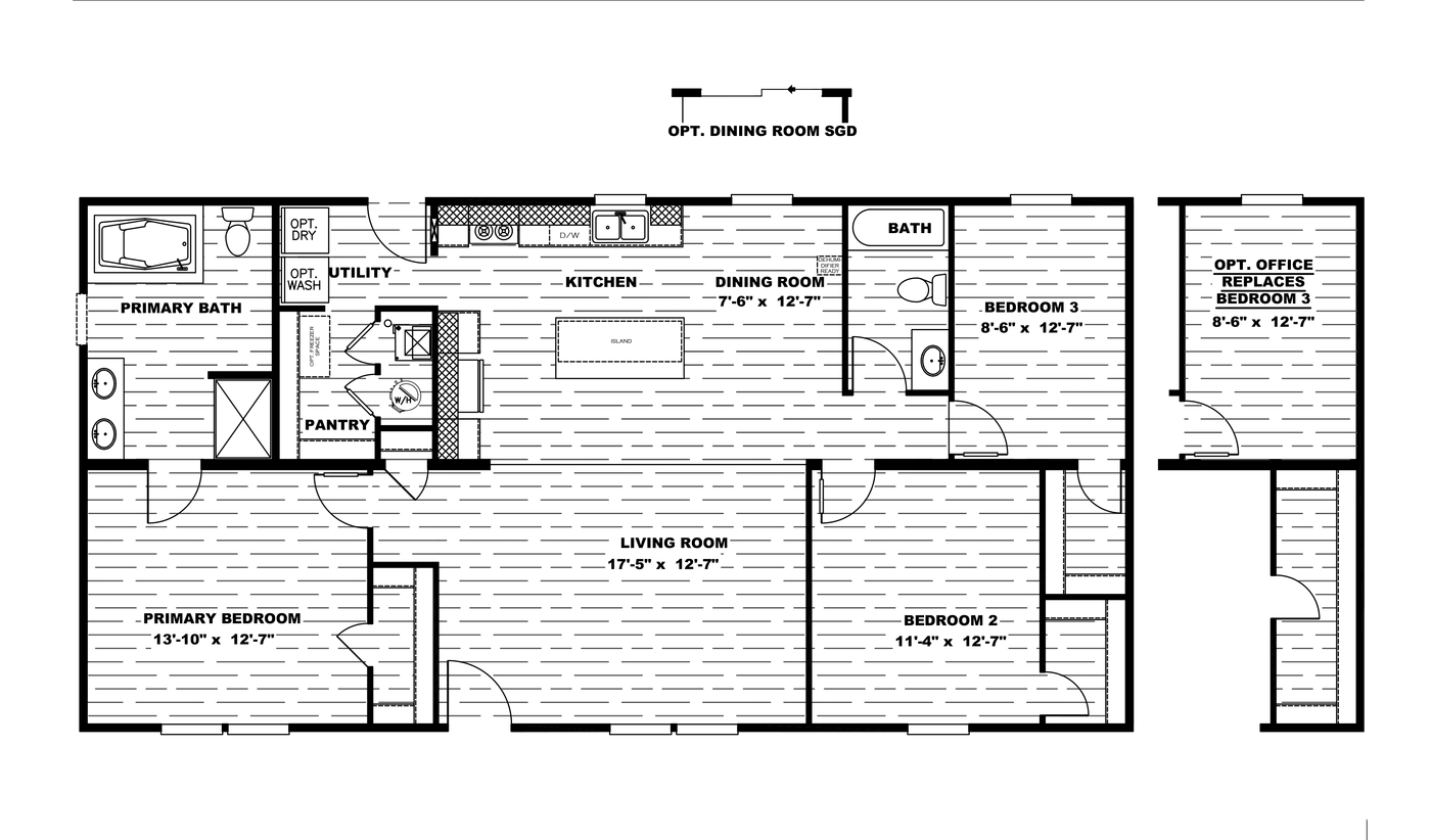 The THE EAGLE 52 Floor Plan. This Manufactured Mobile Home features 3 bedrooms and 2 baths.