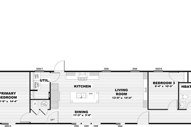 The RESOLUTION 16763X Floor Plan. This Manufactured Mobile Home features 3 bedrooms and 2 baths.
