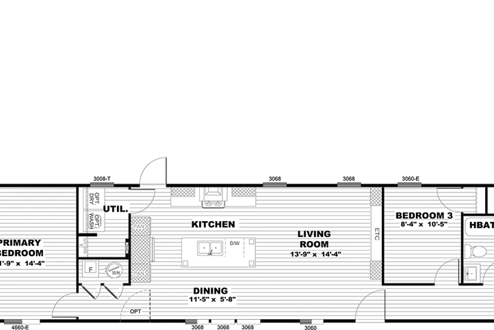 The RESOLUTION 16763X Floor Plan. This Manufactured Mobile Home features 3 bedrooms and 2 baths.