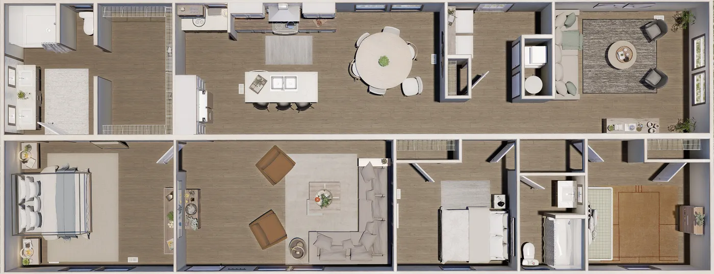 The CROCKETT Floor Plan. This Manufactured Mobile Home features 3 bedrooms and 2 baths.