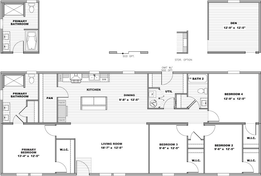 The SEQUENCE Floor Plan. This Manufactured Mobile Home features 4 bedrooms and 2 baths.