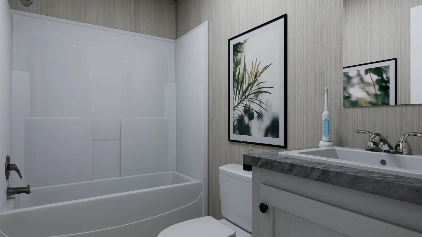 The FOOTHILLS 66 Guest Bathroom. This Manufactured Mobile Home features 3 bedrooms and 2 baths.