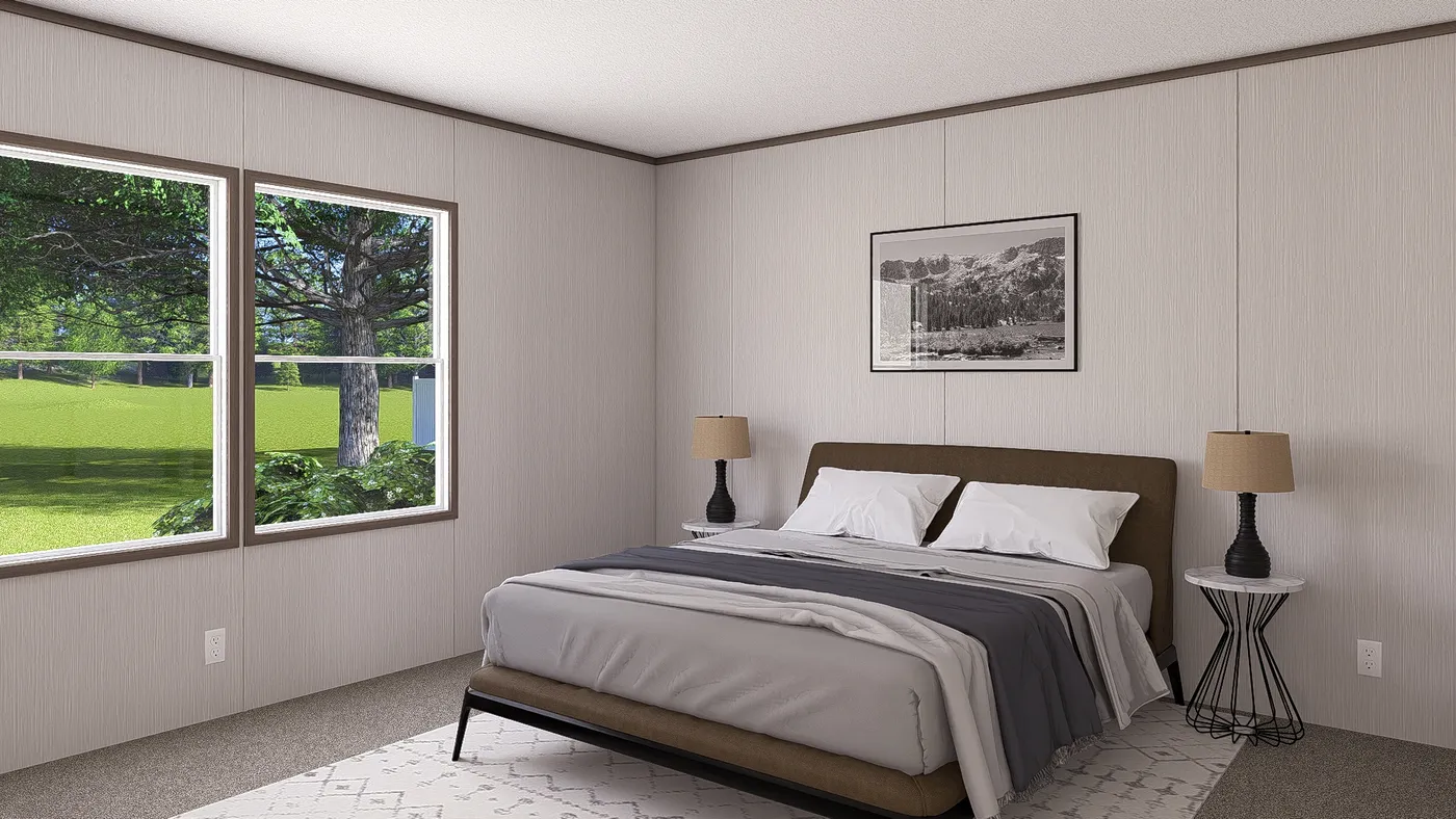 The ULTRA PRO 3 BR 28X56 Primary Bedroom. This Manufactured Mobile Home features 3 bedrooms and 2 baths.
