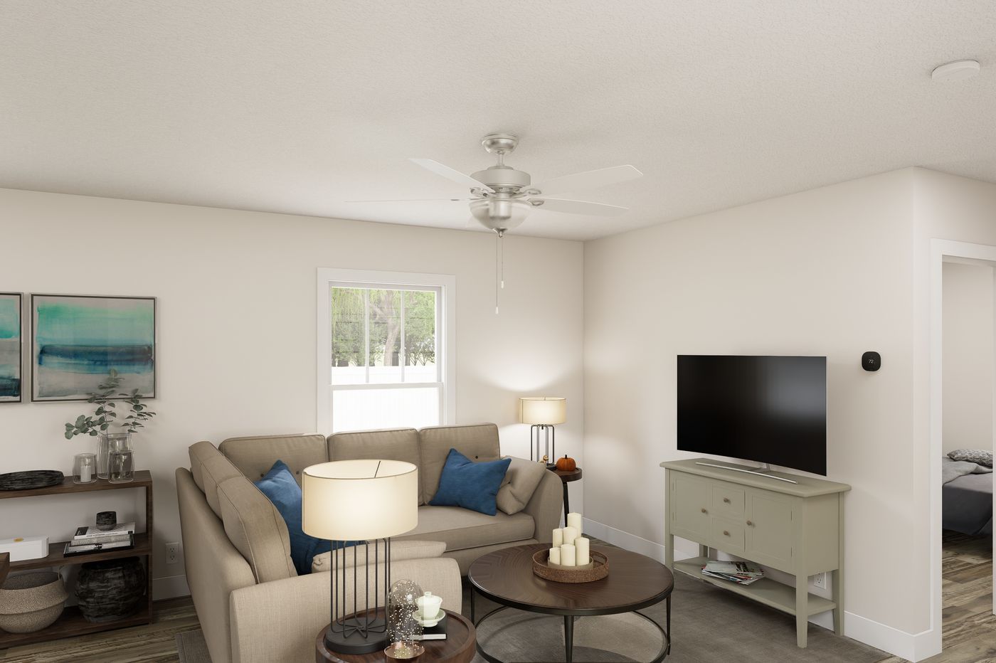 The 6016-SW021 Living Room. This Manufactured Mobile Home features 2 bedrooms and 2 baths.