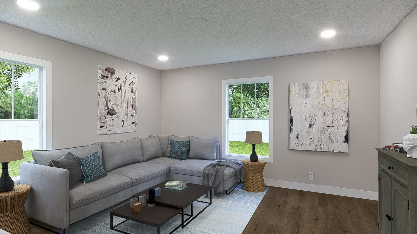 The YESTERDAY Living Room. This Manufactured Mobile Home features 1 bedroom and 1 bath.