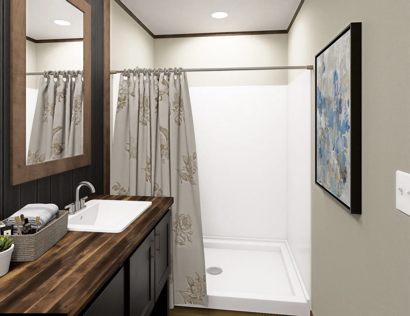 The ZION Guest Bathroom. This Manufactured Mobile Home features 3 bedrooms and 2 baths.