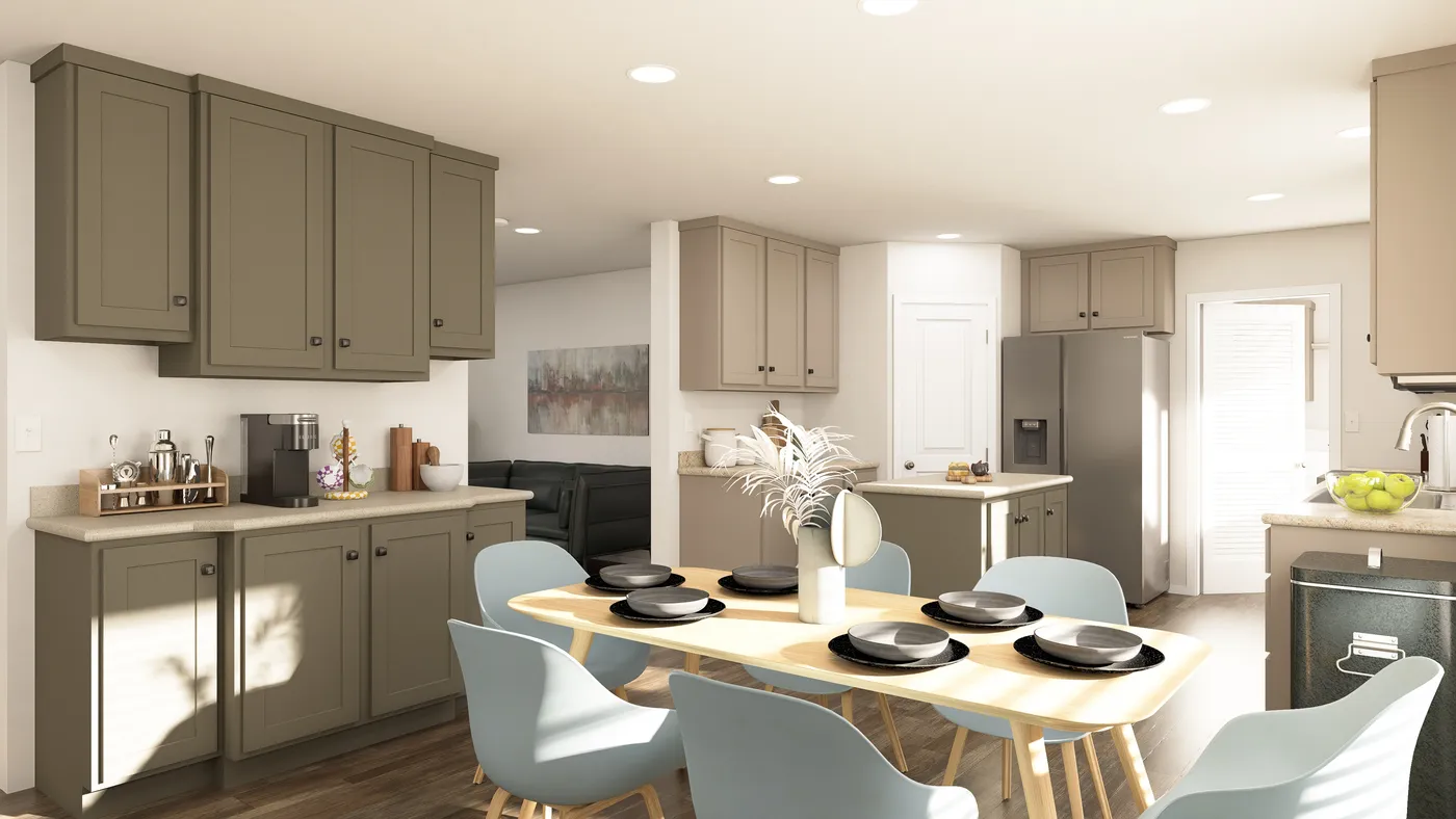 The DRM682F 68'              DREAM Dining Room. This Manufactured Mobile Home features 4 bedrooms and 2 baths.