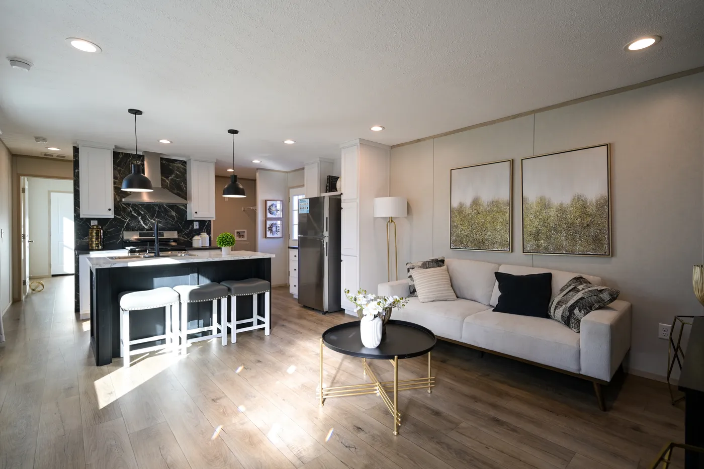 The TIGER'S EYE 7416-456 Living Room. This Manufactured Mobile Home features 3 bedrooms and 2 baths.