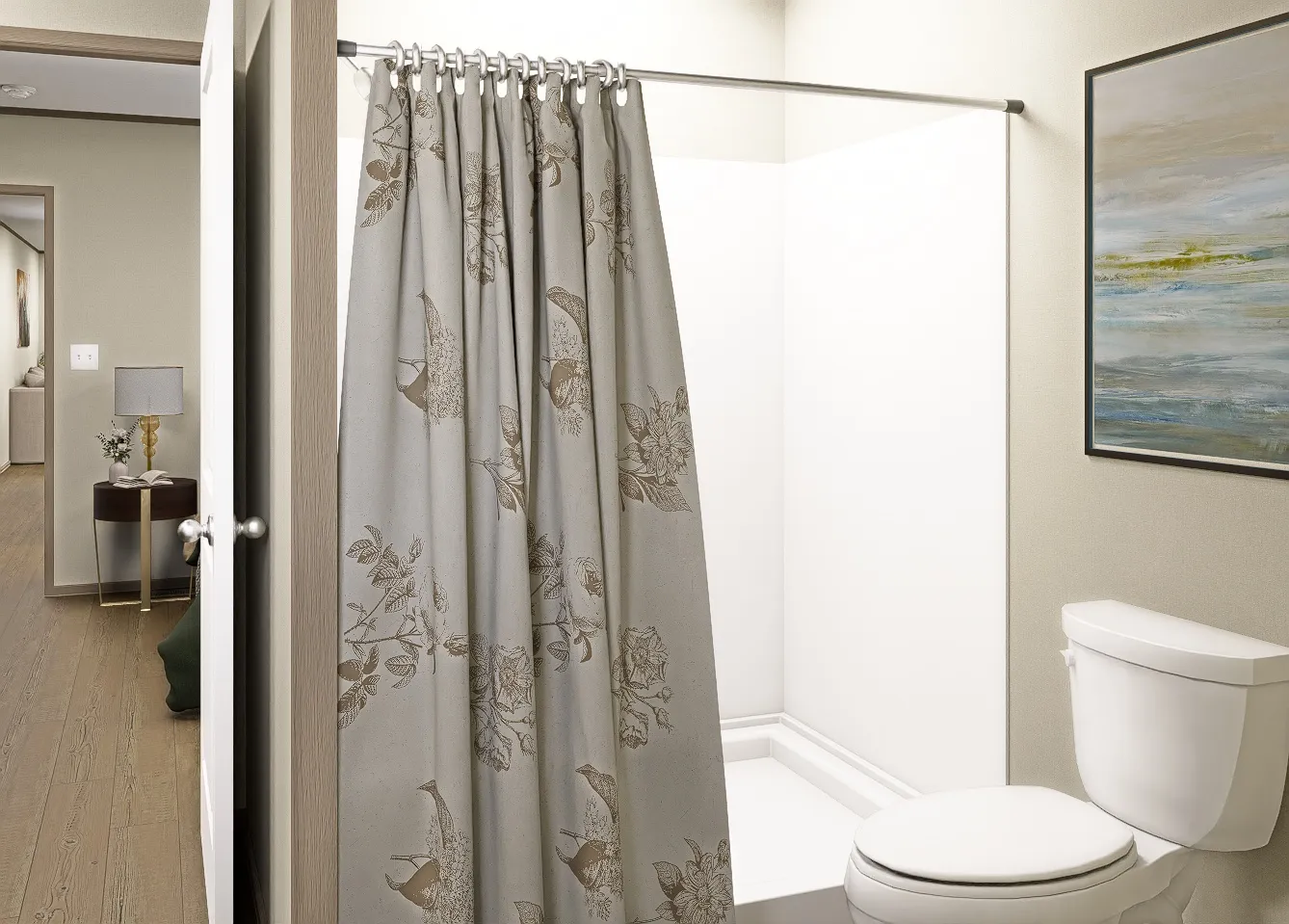 The MARINER Guest Bathroom. This Manufactured Mobile Home features 3 bedrooms and 2 baths.