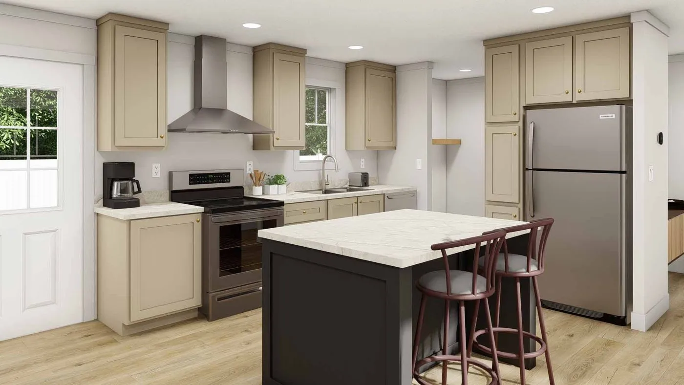 The RHYTHM NATION Kitchen. This Manufactured Mobile Home features 3 bedrooms and 2 baths.