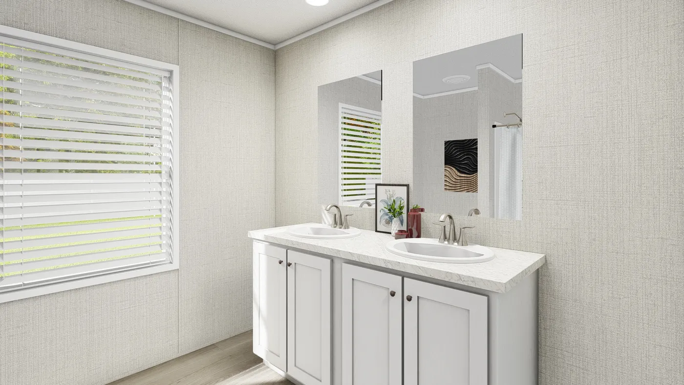 The COASTAL BREEZE II 28X56 Guest Bathroom. This Manufactured Mobile Home features 3 bedrooms and 2 baths.