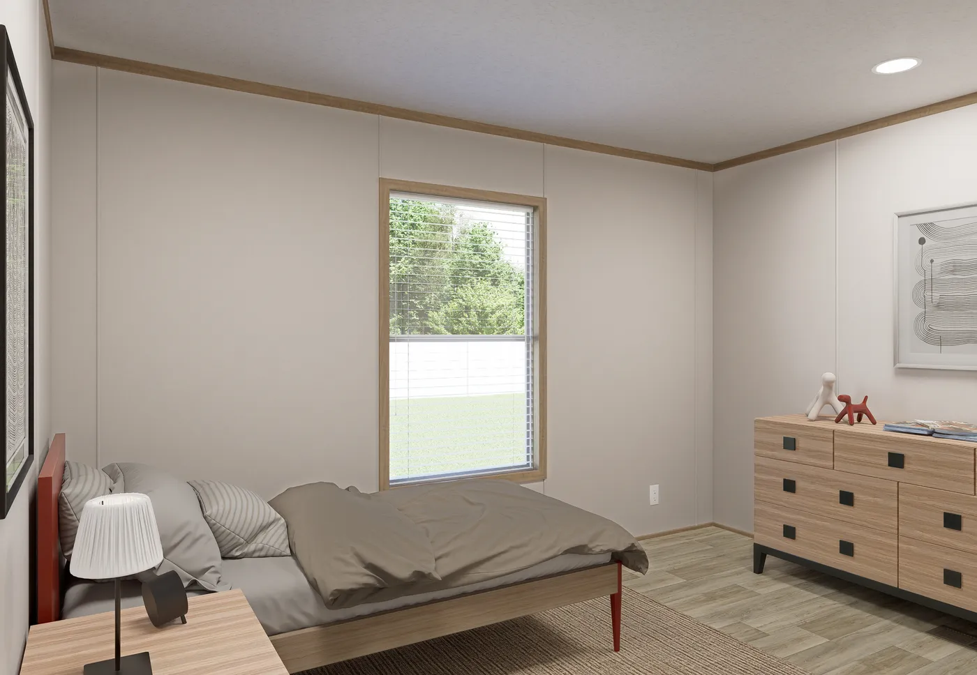 The THE MOUNTAINEER 72 Guest Bedroom. This Manufactured Mobile Home features 3 bedrooms and 2 baths.