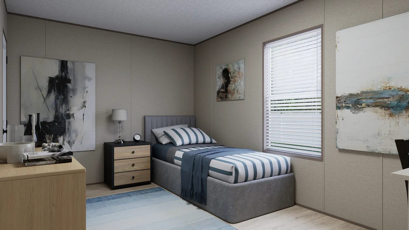The THE ANNIVERSARY 76 Guest Bedroom. This Manufactured Mobile Home features 3 bedrooms and 2 baths.