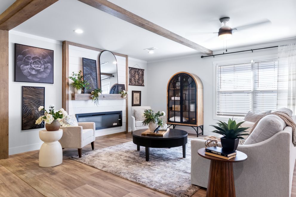 The FARM 4 FLEX ELITE Living Room. This Manufactured Mobile Home features 4 bedrooms and 3 baths.