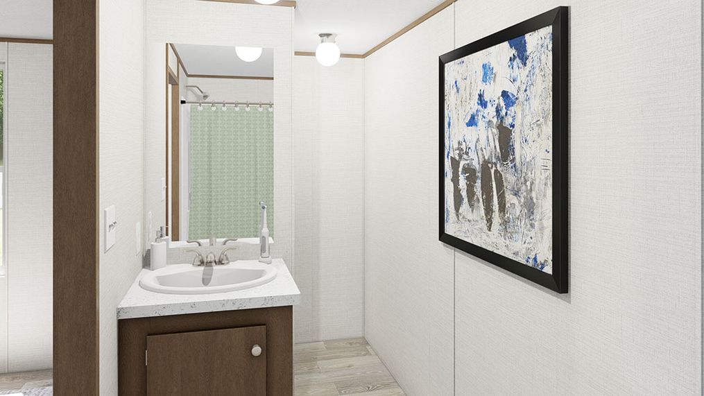 The DELIGHT Master Bathroom. This Manufactured Mobile Home features 2 bedrooms and 2 baths.