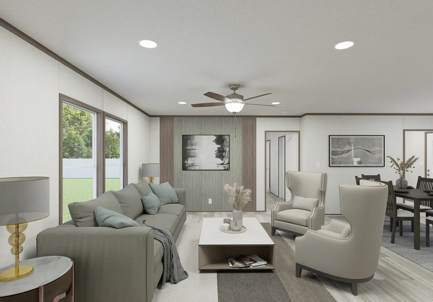 The THE MOUNTAINEER 64 Living Room. This Manufactured Mobile Home features 3 bedrooms and 2 baths.