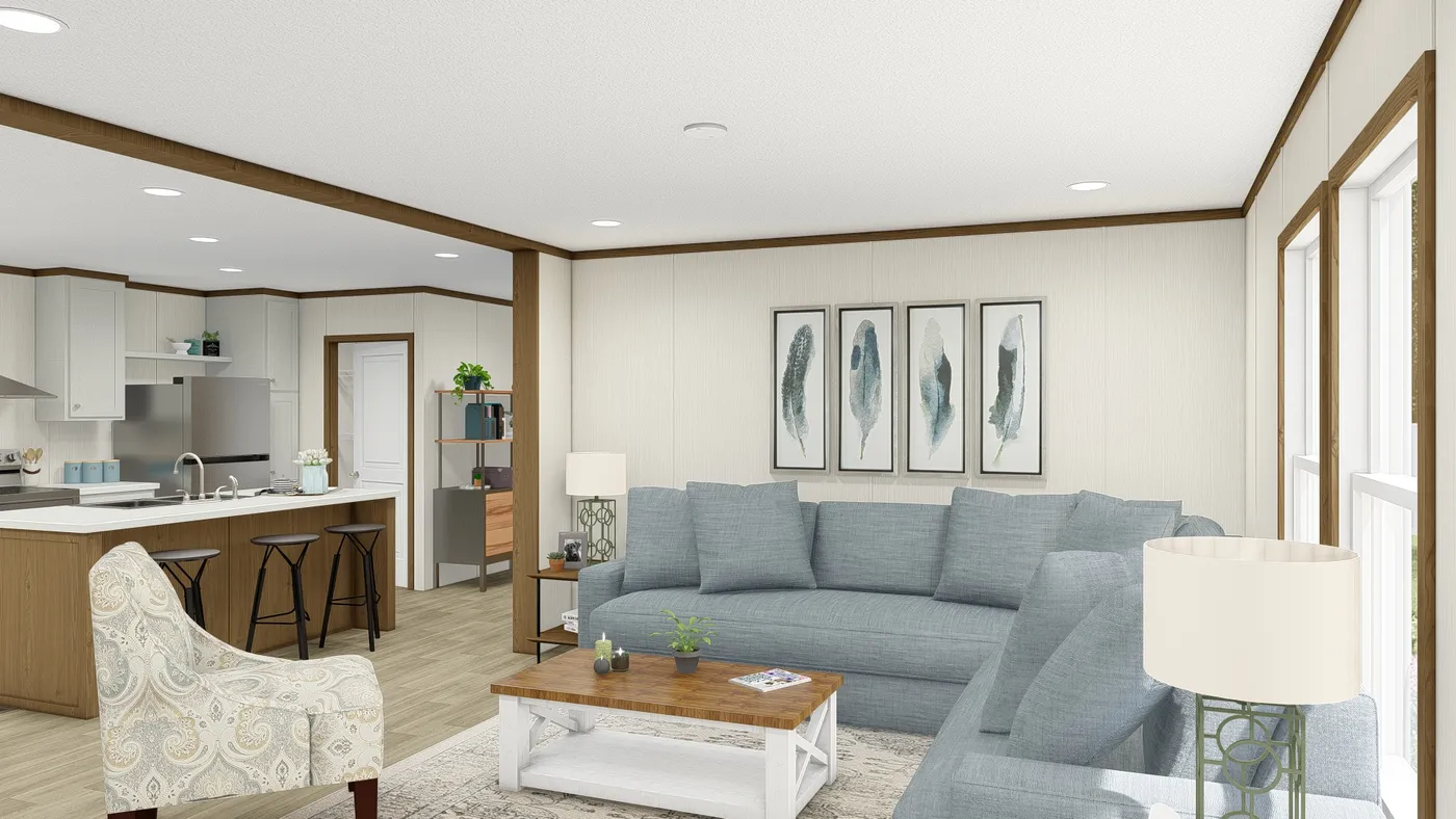 The IMPACT Living Room. This Manufactured Mobile Home features 4 bedrooms and 2 baths.