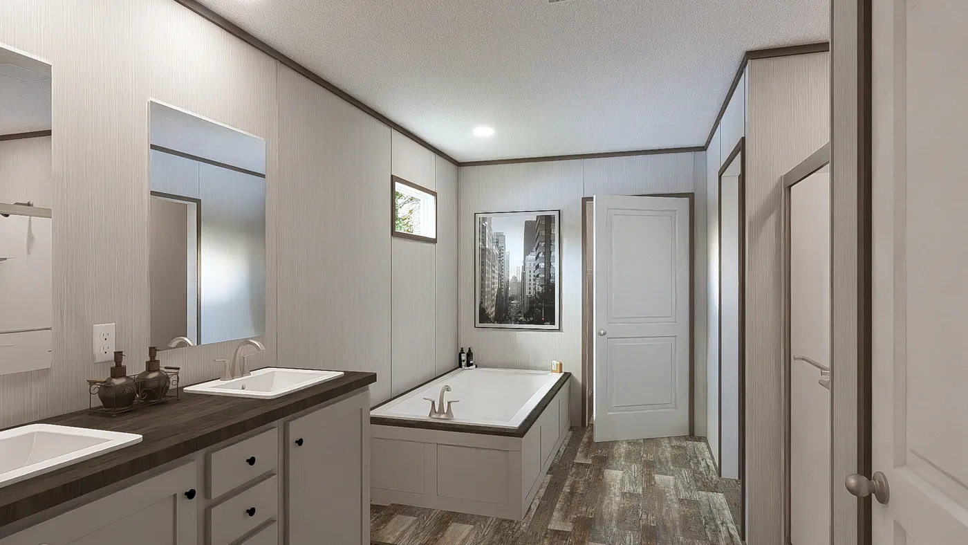 The ULTRA PRO JEWEL 3 BR 32X60 Primary Bathroom. This Manufactured Mobile Home features 3 bedrooms and 2 baths.
