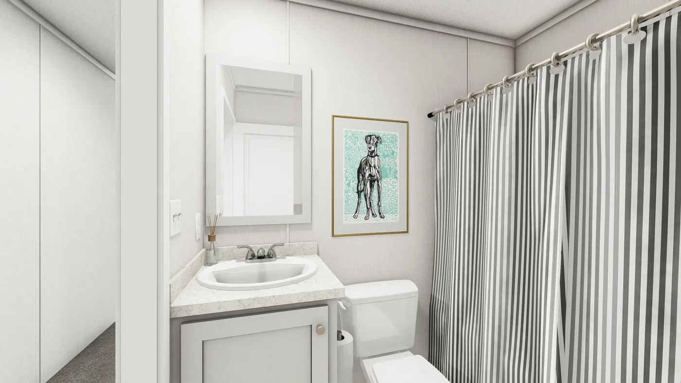 The SAPPHIRE Guest Bathroom. This Manufactured Mobile Home features 3 bedrooms and 2 baths.