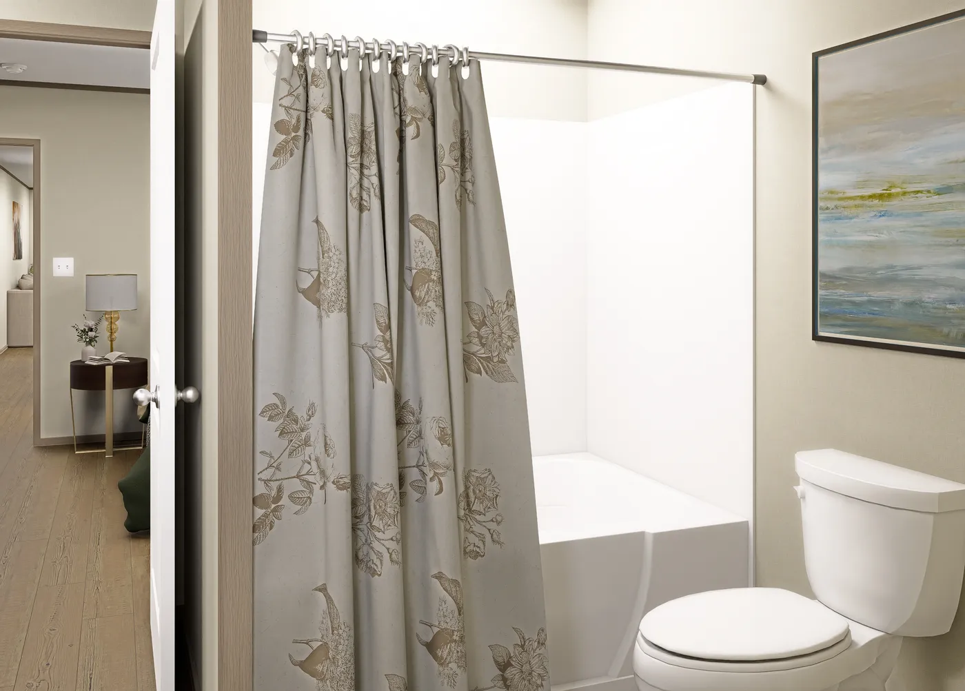 The MARINER Guest Bathroom. This Manufactured Mobile Home features 3 bedrooms and 2 baths.
