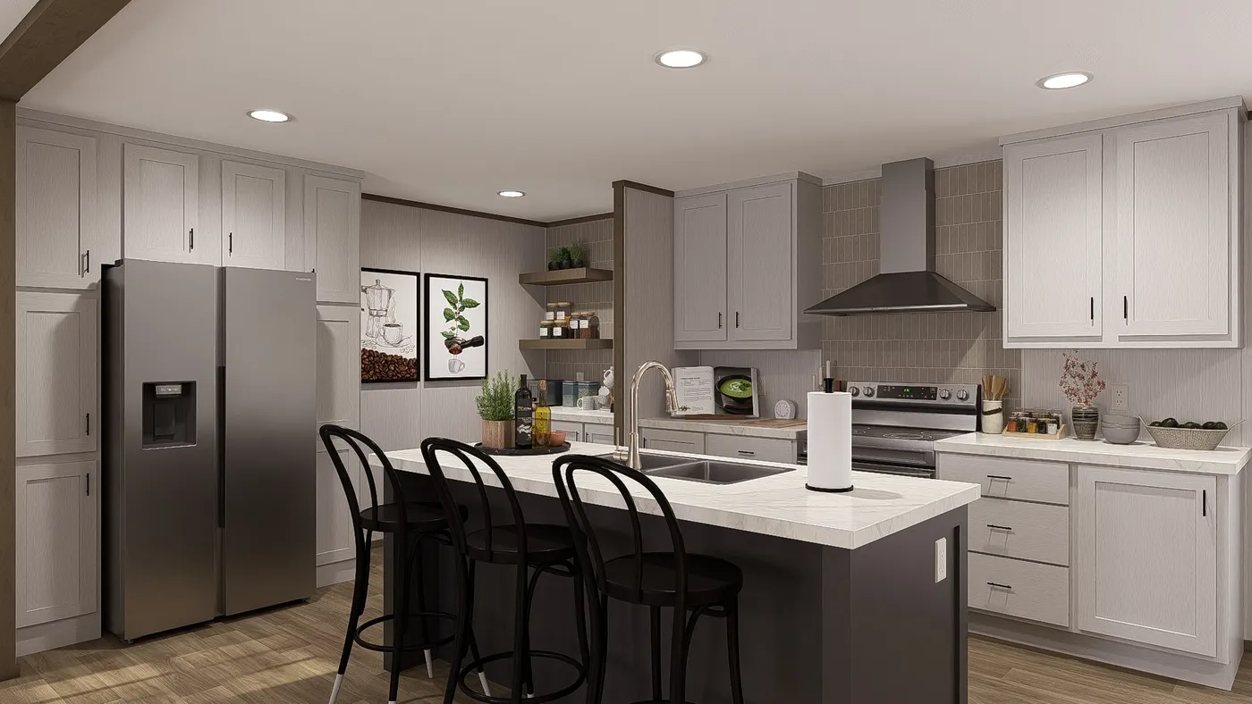 The CROCKETT Kitchen. This Manufactured Mobile Home features 3 bedrooms and 2 baths.