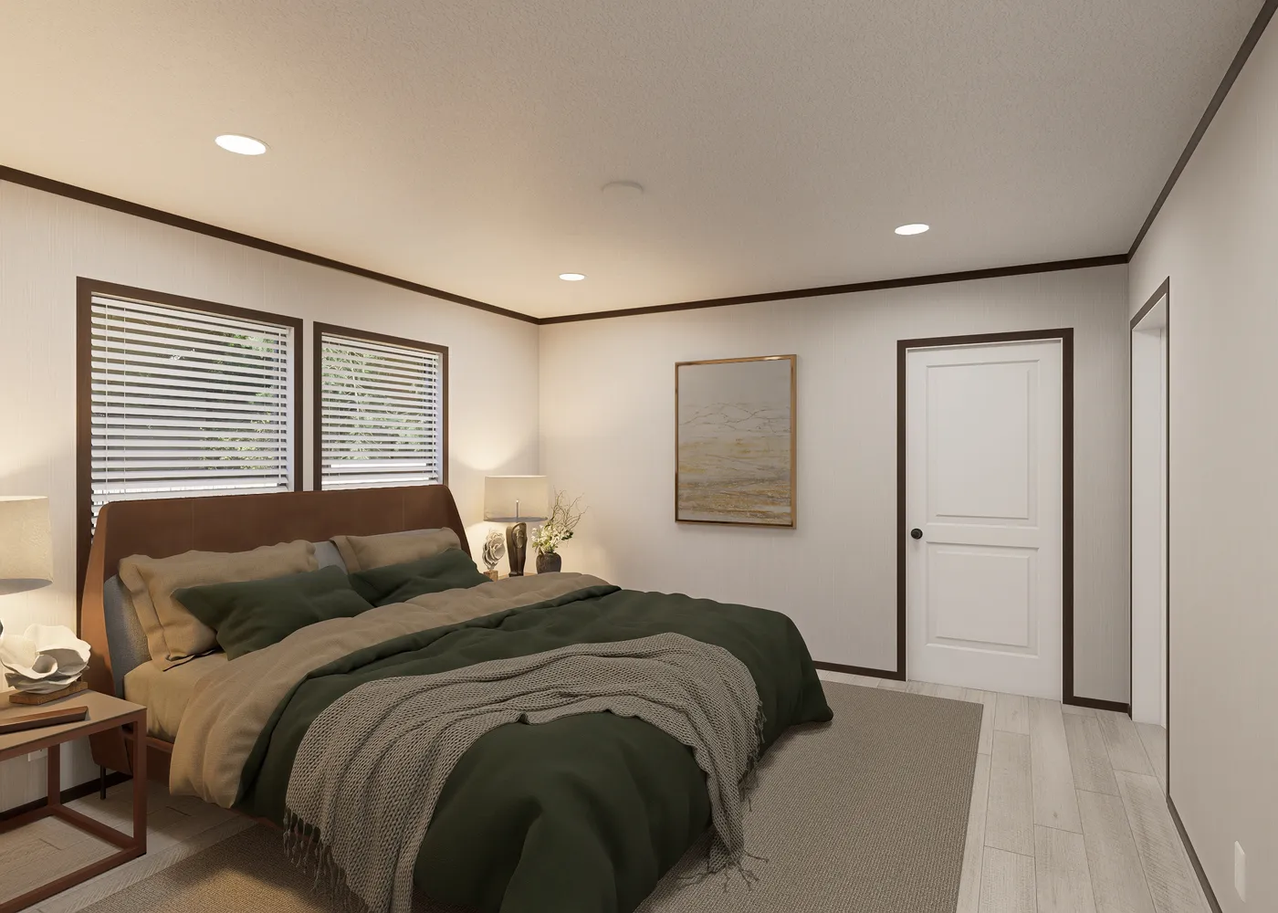 The SAPPHIRE Primary Bedroom. This Manufactured Mobile Home features 4 bedrooms and 2 baths.