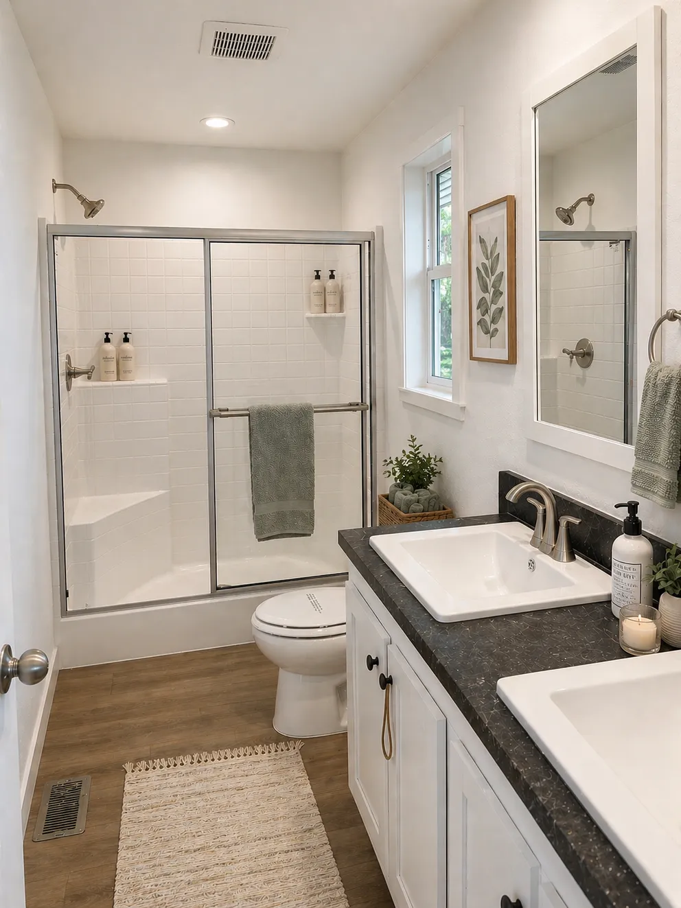 The BEAUTIFUL MORNING Primary Bathroom. This Manufactured Mobile Home features 3 bedrooms and 2 baths.
