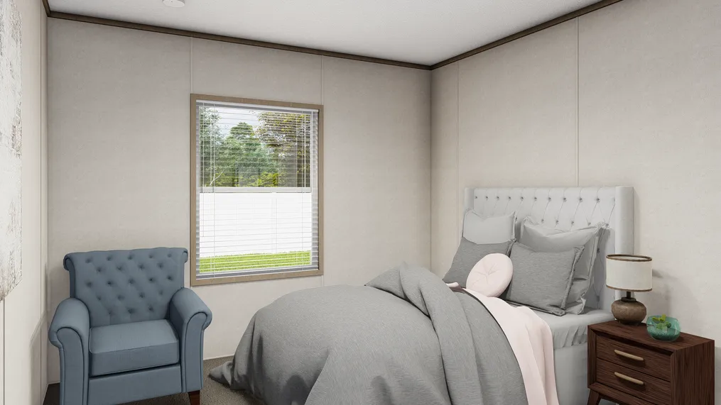 The THE SOUTHERN FARMHOUSE Bedroom. This Manufactured Mobile Home features 3 bedrooms and 2 baths.