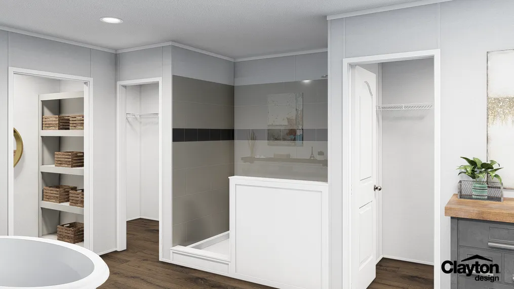 The THE RESERVE 76 Primary Bathroom. This Manufactured Mobile Home features 4 bedrooms and 2 baths.