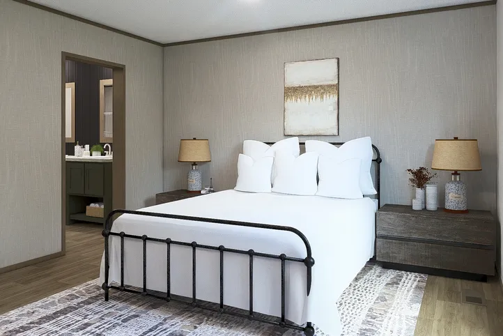 The MOROCCO Primary Bedroom. This Manufactured Mobile Home features 4 bedrooms and 2 baths.