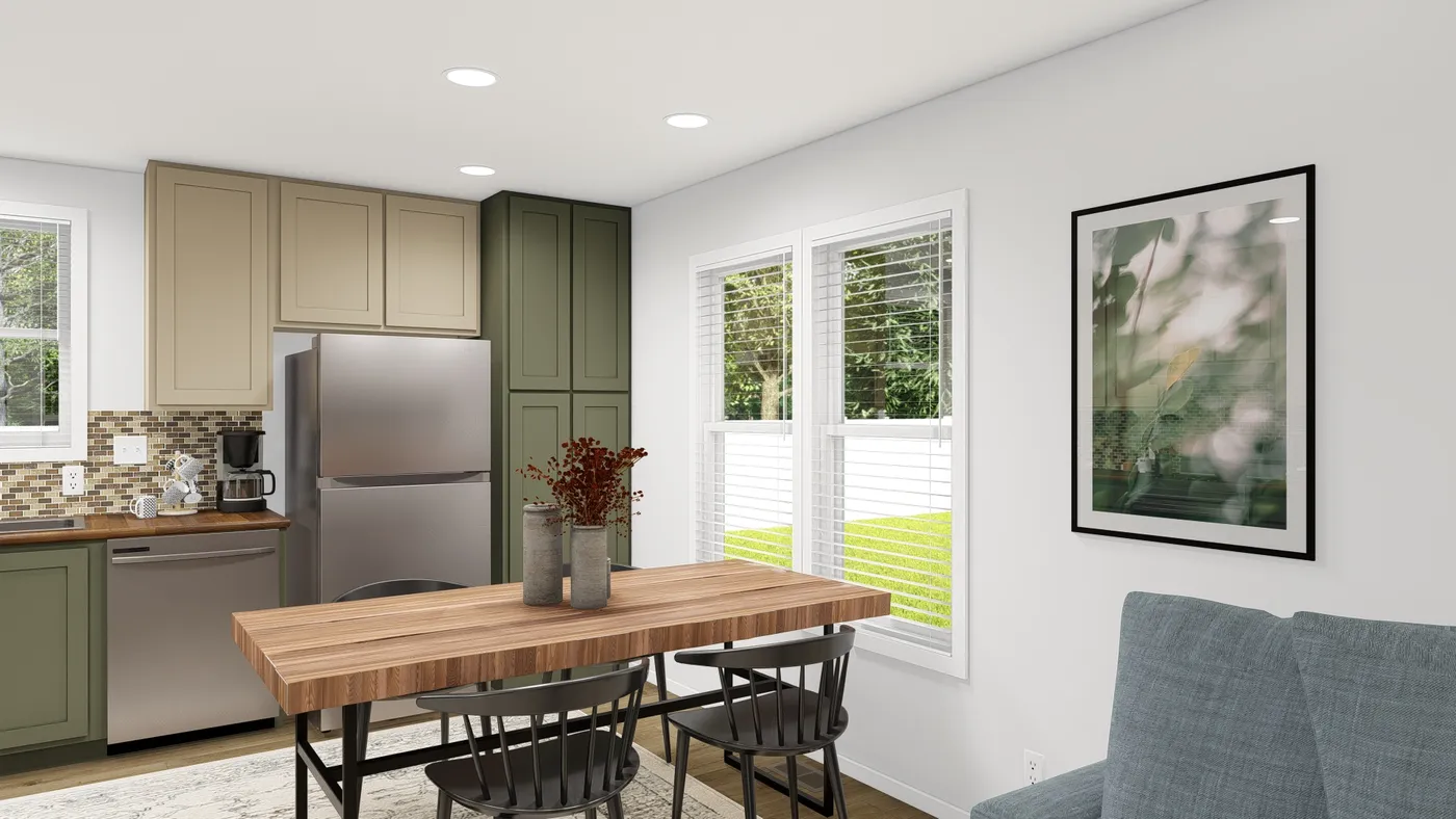 The DRM386A 2438'            DREAM Dining Area. This Manufactured Mobile Home features 2 bedrooms and 2 baths.