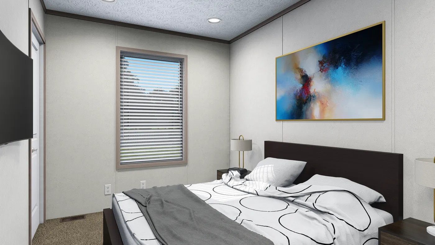 The 4814-4790 THE PULSE Primary Bedroom. This Manufactured Mobile Home features 2 bedrooms and 1 bath.