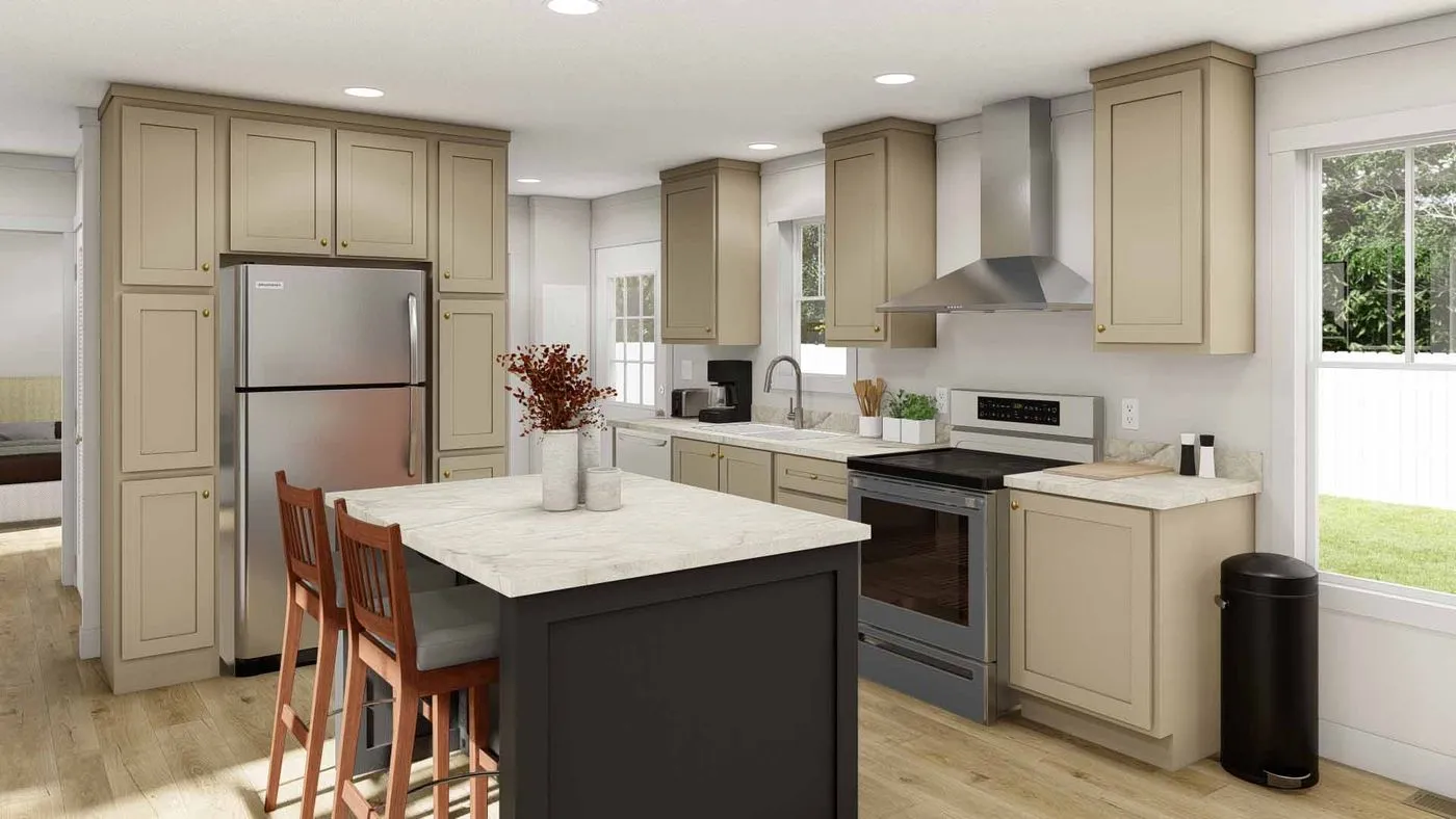 The LAYLA Kitchen. This Manufactured Mobile Home features 2 bedrooms and 1 bath.