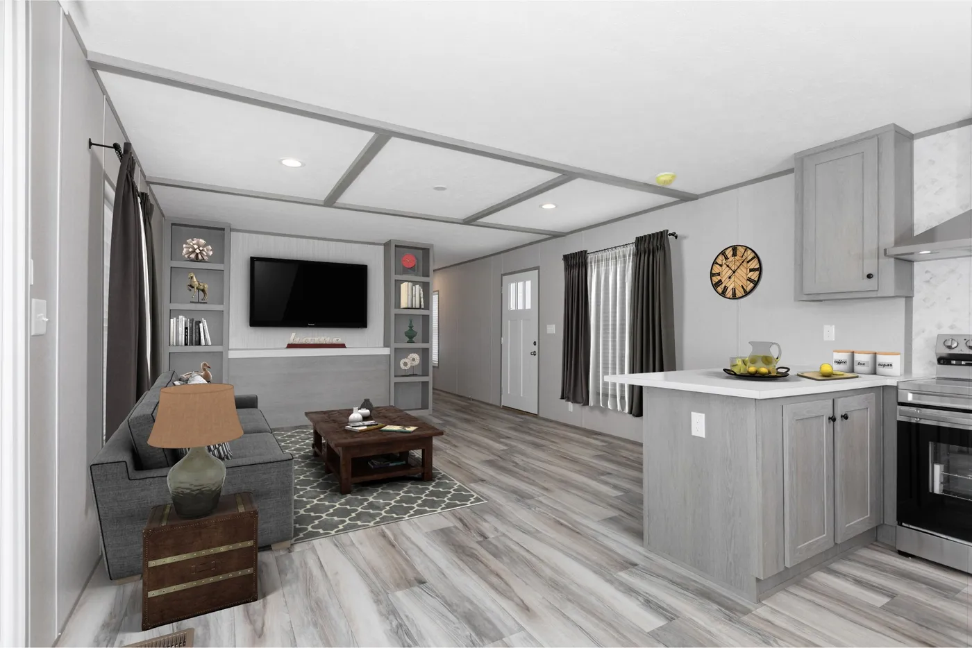 The THE OLYMPUS Living Room. This Manufactured Mobile Home features 3 bedrooms and 2 baths.
