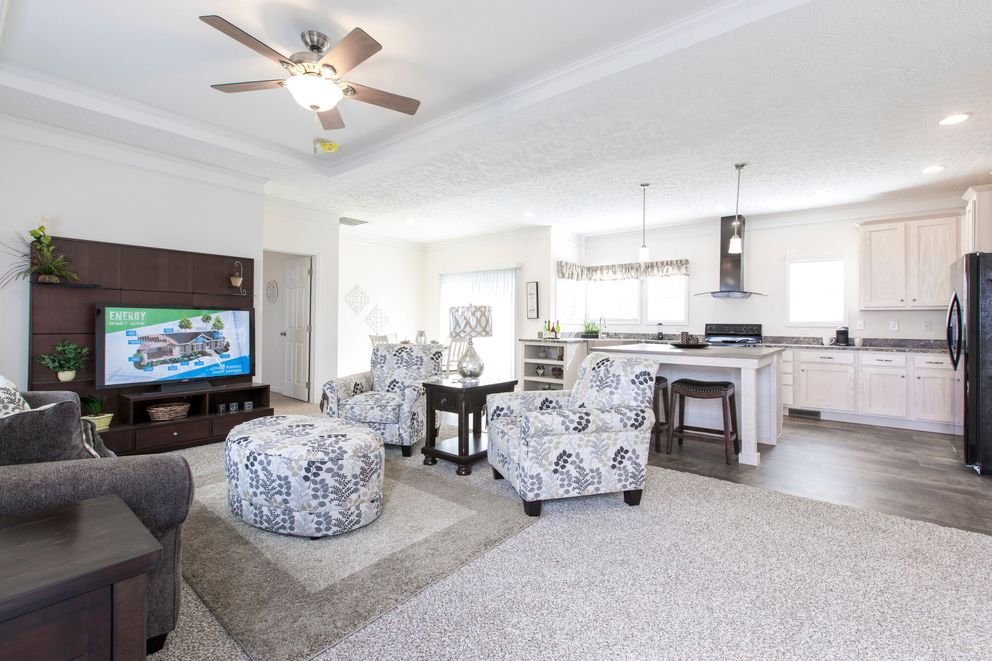 The 1558 JAMESTOWN Living Room. This Manufactured Mobile Home features 3 bedrooms and 2 baths.