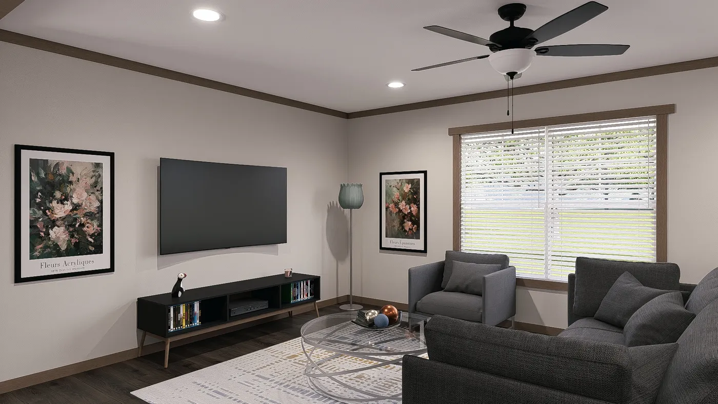 The ISABELLA Living Room. This Manufactured Mobile Home features 3 bedrooms and 2 baths.