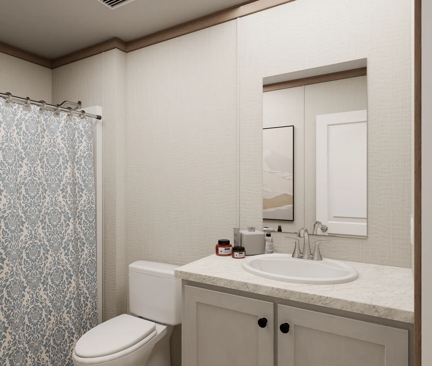 The ULTRA FLEX 60 Guest Bathroom. This Manufactured Mobile Home features 3 bedrooms and 2 baths.