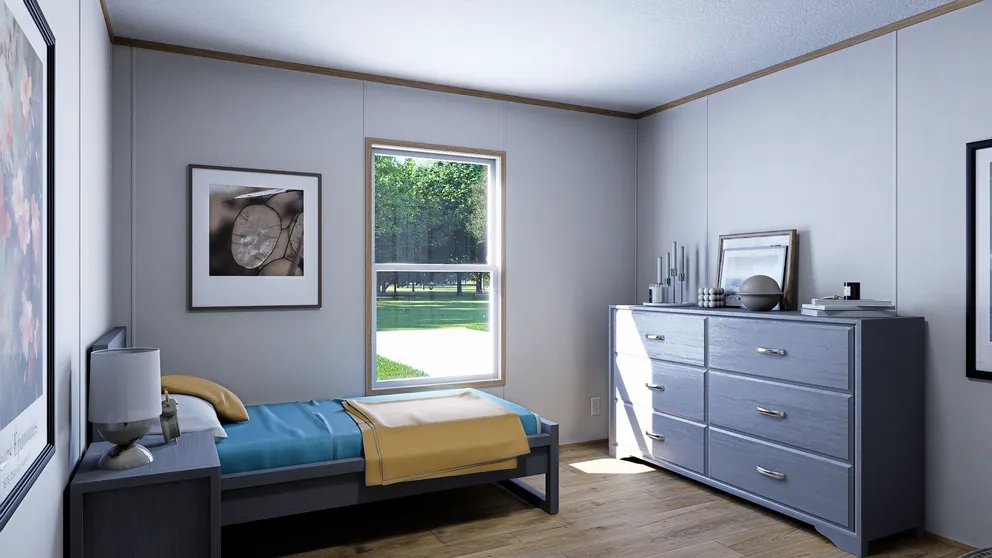 The SOLACE Guest Bedroom. This Manufactured Mobile Home features 4 bedrooms and 2 baths.
