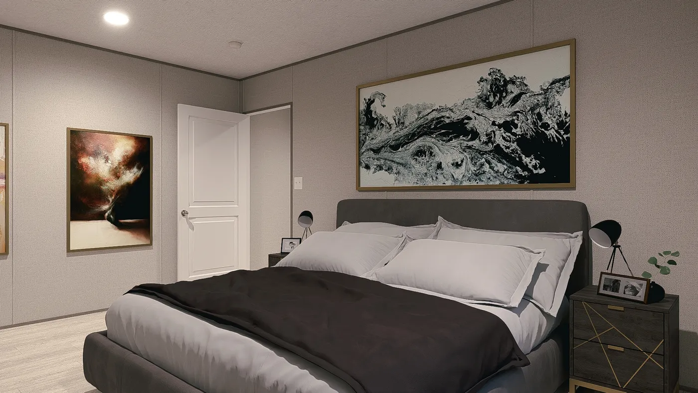 The MAYNARDVILLE CLASSIC 72 Primary Bedroom. This Manufactured Mobile Home features 3 bedrooms and 2 baths.