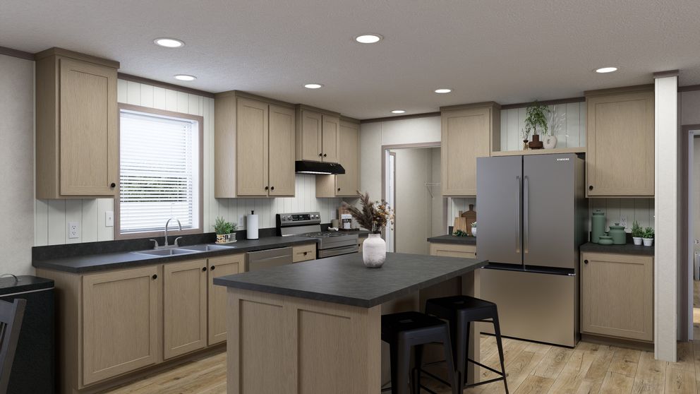 The 5628-CC52 COMPASS 56 Kitchen. This Manufactured Mobile Home features 3 bedrooms and 2 baths.