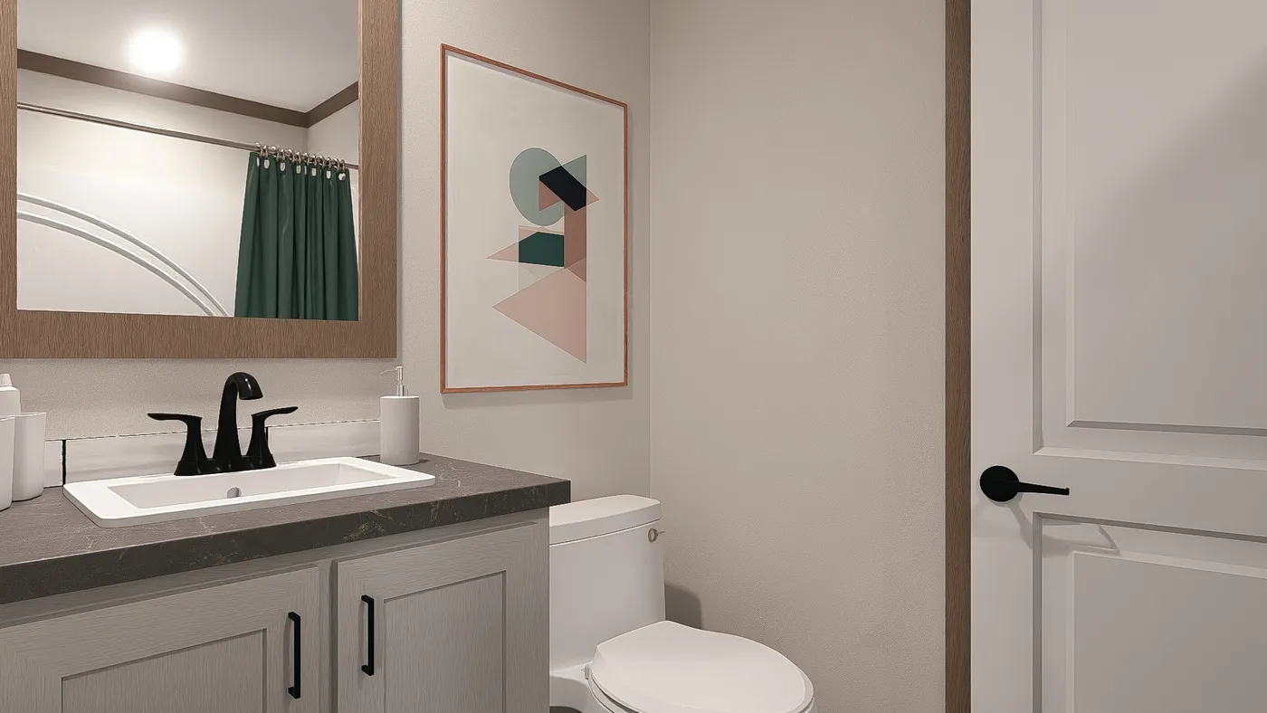 The EVERETT Guest Bathroom. This Manufactured Mobile Home features 4 bedrooms and 3 baths.