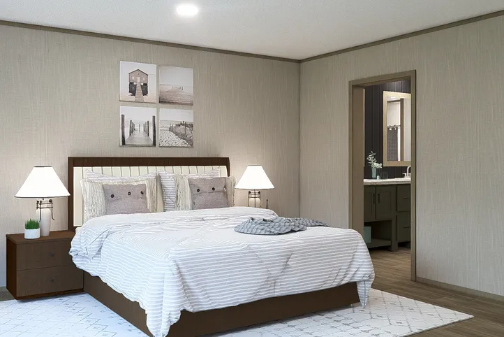The EVEREST Primary Bedroom. This Manufactured Mobile Home features 4 bedrooms and 2 baths.