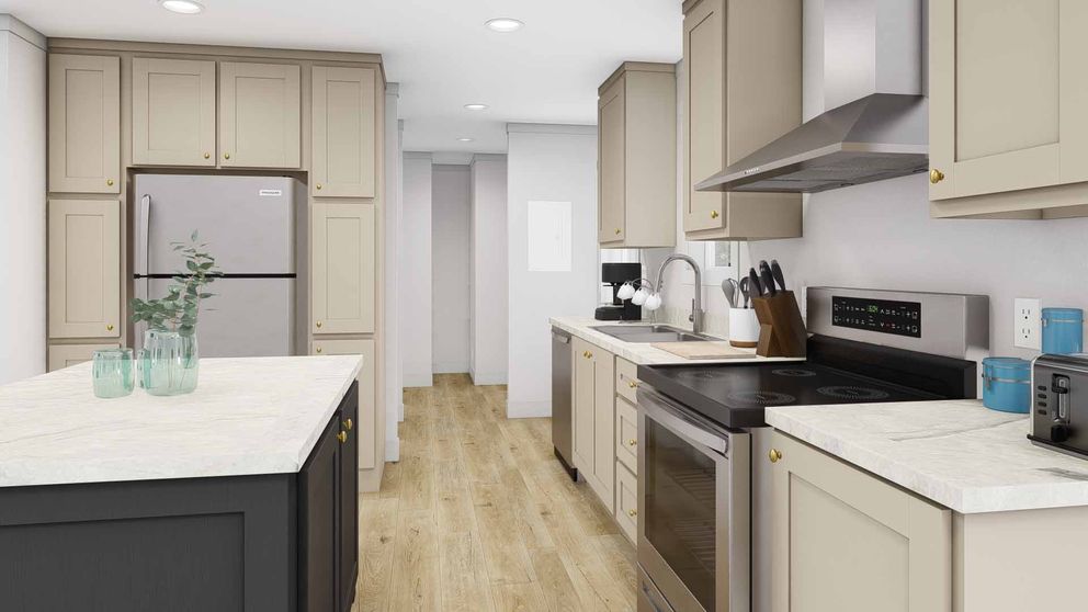 The RISING SUN Kitchen. This Manufactured Mobile Home features 2 bedrooms and 2 baths.