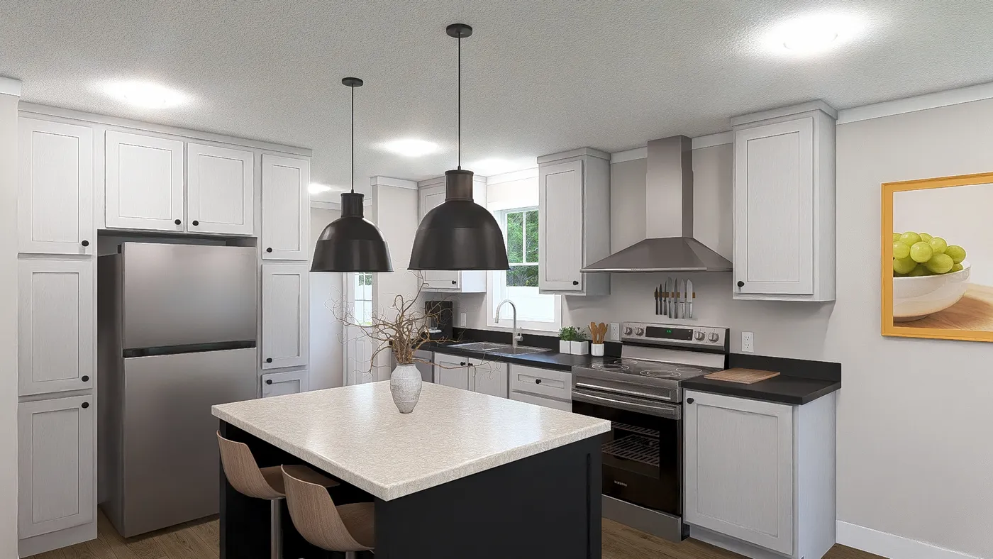 The THREE LITTLE BIRDS Kitchen. This Manufactured Mobile Home features 3 bedrooms and 2 baths.