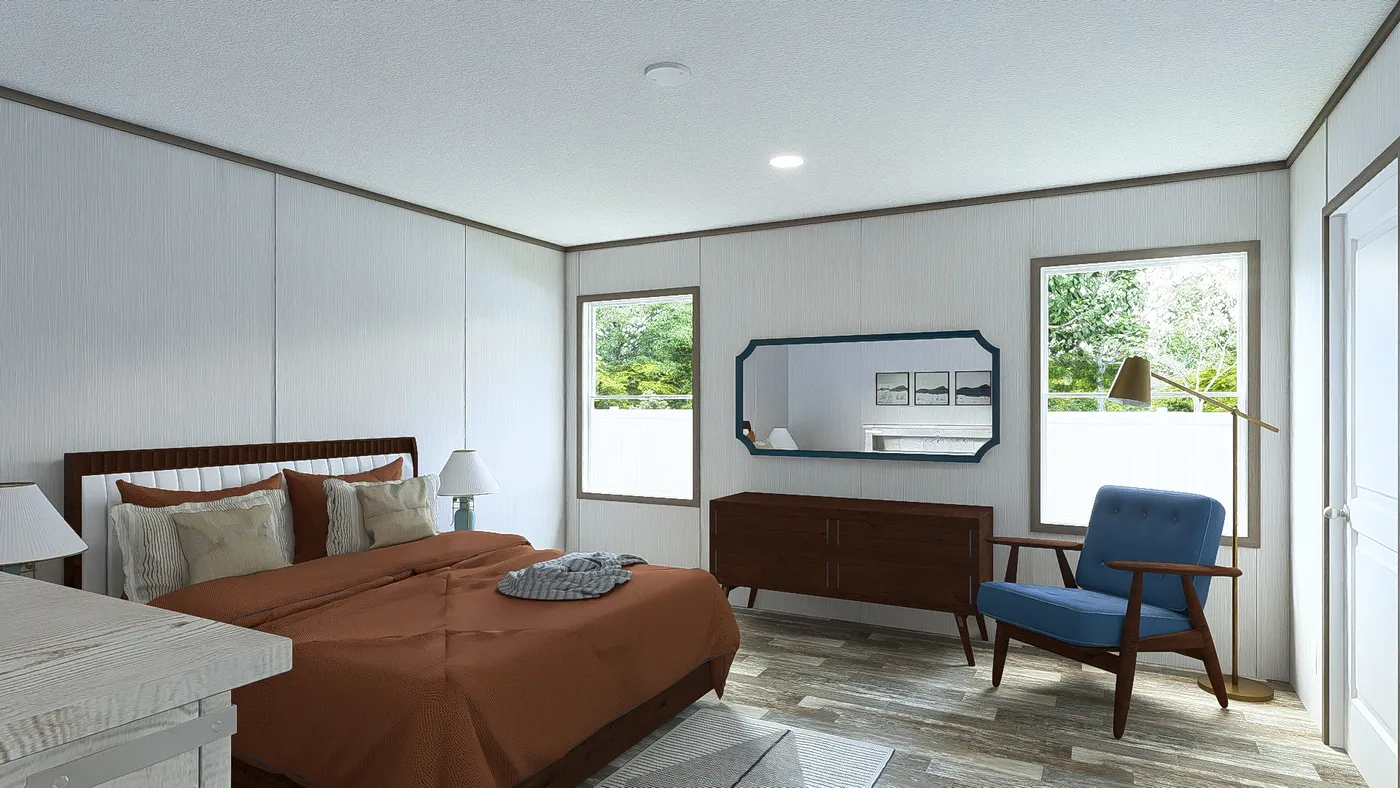 The ULTRA PRO JEWEL 3 BR 32X60 Primary Bedroom. This Manufactured Mobile Home features 3 bedrooms and 2 baths.