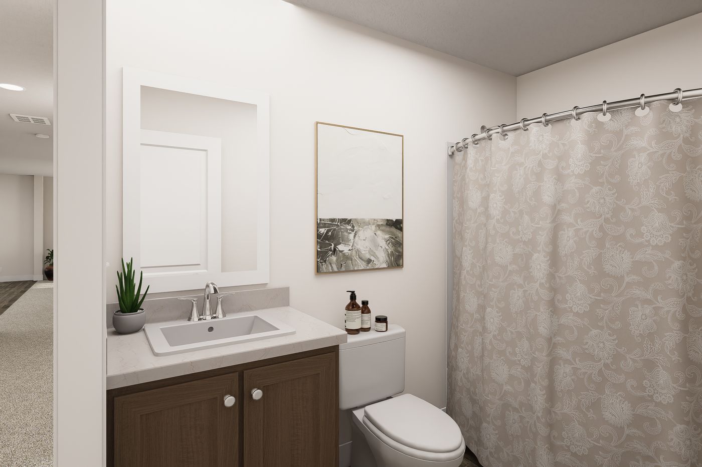 The 4828-MS066 BLUFFTON Guest Bathroom. This Manufactured Mobile Home features 3 bedrooms and 2 baths.