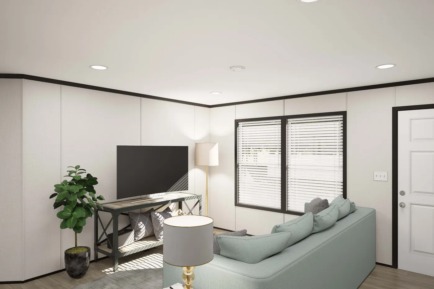 The PLATINUM ANNIVERSARY Living Room. This Manufactured Mobile Home features 3 bedrooms and 2 baths.