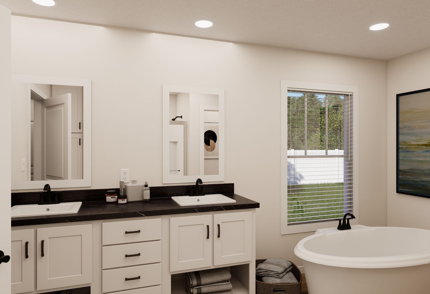 The PIONEER ST 6030-MS064 SECT Primary Bathroom. This Manufactured Mobile Home features 3 bedrooms and 2 baths.