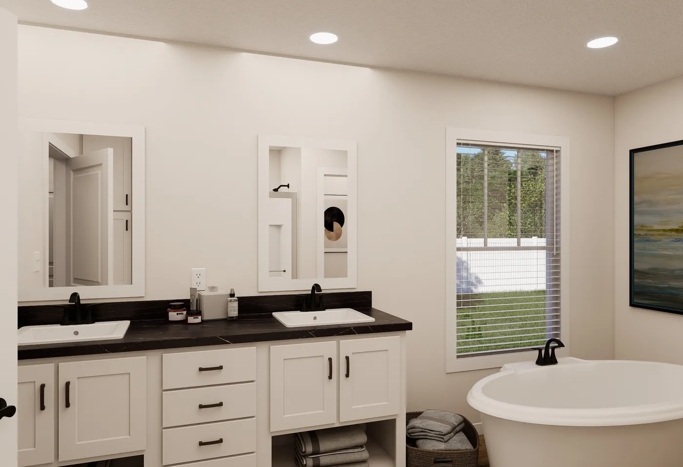 The PIONEER ST 6030-MS064 SECT Primary Bathroom. This Manufactured Mobile Home features 3 bedrooms and 2 baths.